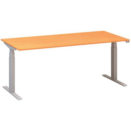 Výškově nastavitelný kancelářský stůl Alfa Up s šedým podnožím, 180 x 80 x 61,5-127,5 cm, dezén buk Bavaria