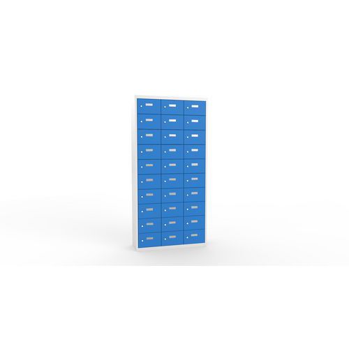Svařovaná skříň na osobní věci Ron I, 30 boxů, cylindrický zámek, šedá/světle modrá