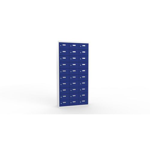 Svařovaná skříň na osobní věci Ron I, 30 boxů, cylindrický zámek, šedá/tmavě modrá