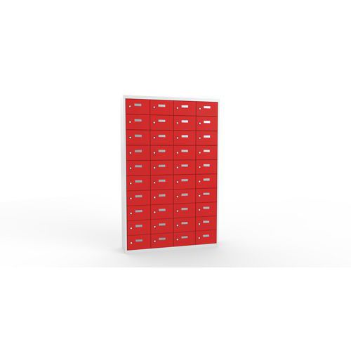 Svařovaná skříň na osobní věci Ron I, 40 boxů, cylindrický zámek, šedá/červená