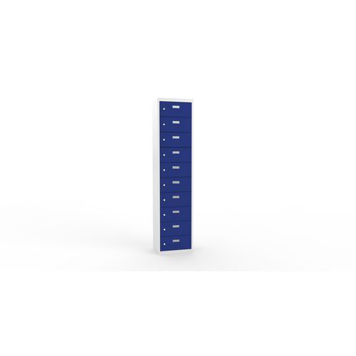 Svařovaná skříň na osobní věci Ron II, 10 boxů, cylindrický zámek, šedá/tmavě modrá
