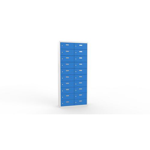 Svařovaná skříň na osobní věci Ron II, 20 boxů, cylindrický zámek, šedá/světle modrá