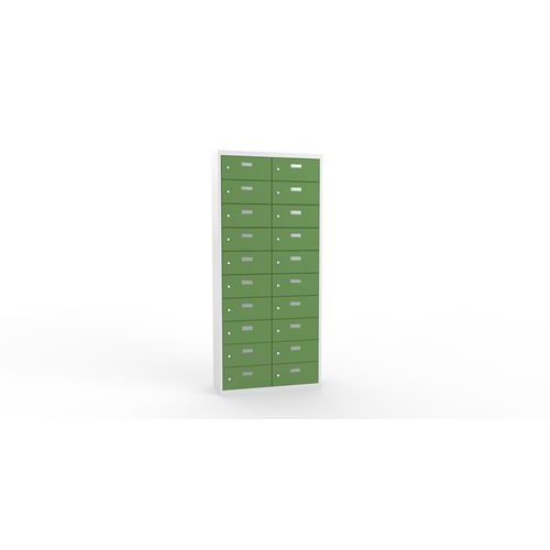Svařovaná skříň na osobní věci Ron II, 20 boxů, cylindrický zámek, šedá/zelená