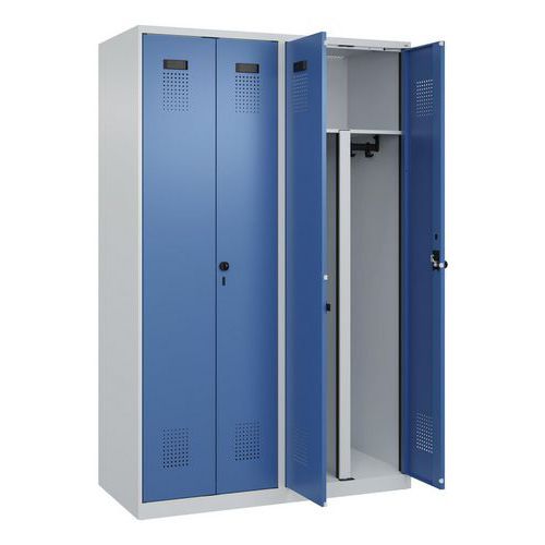 Šatní skříňka 4 oddíly, čtyřkřídlá, Evolo Plus New, modrá/šedá, otočný uzávěr