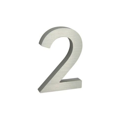 Hliníkové číslo v 3D provedení s broušeným povrchem, znak "2", stříbrné