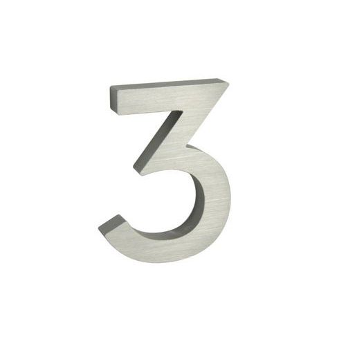 Hliníkové číslo v 3D provedení s broušeným povrchem, znak "3", stříbrné