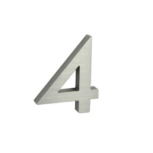 Hliníkové číslo v 3D provedení s broušeným povrchem, znak "4", stříbrné