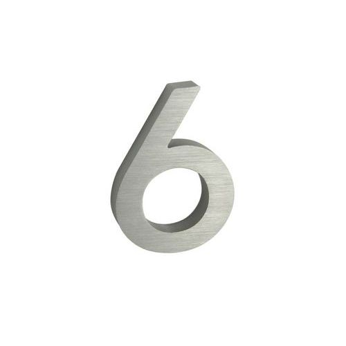 Hliníkové číslo v 3D provedení s broušeným povrchem, znak "6", stříbrné