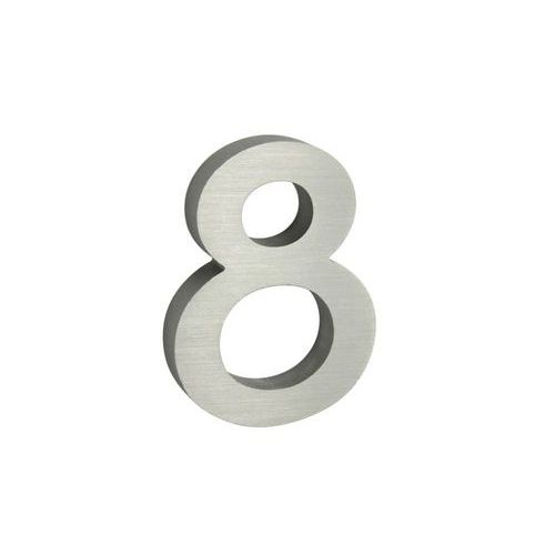 Hliníkové číslo v 3D provedení s broušeným povrchem, znak "8", stříbrné