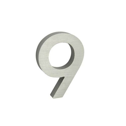 Hliníkové číslo v 3D provedení s broušeným povrchem, znak "9", stříbrné