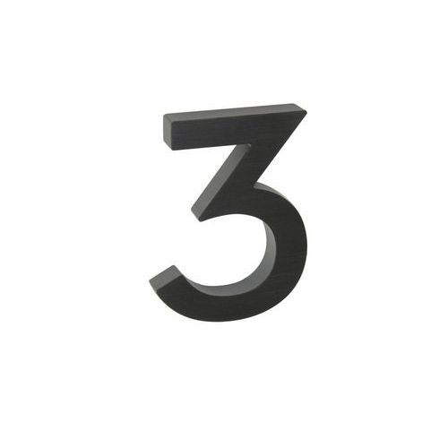 Hliníkové číslo v 3D provedení s broušeným povrchem, znak "3", černé
