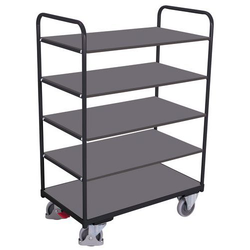 Vysoký policový vozík, do 250 kg, 5 polic, 153 x 106 x 60 cm, šedý