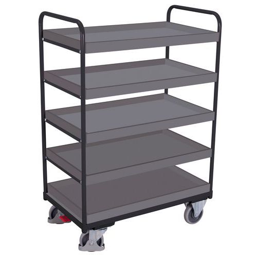 Vysoký policový vozík, do 250 kg, 5 polic s vyvýšenými hranami, 153 x 91 x 50 cm, šedý