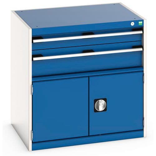 Dílenská zásuvková skříň Bott Cubio 200, 80 x 80 x 65 cm, 2 zásuvky, 1 skříňka, šedá-modrá