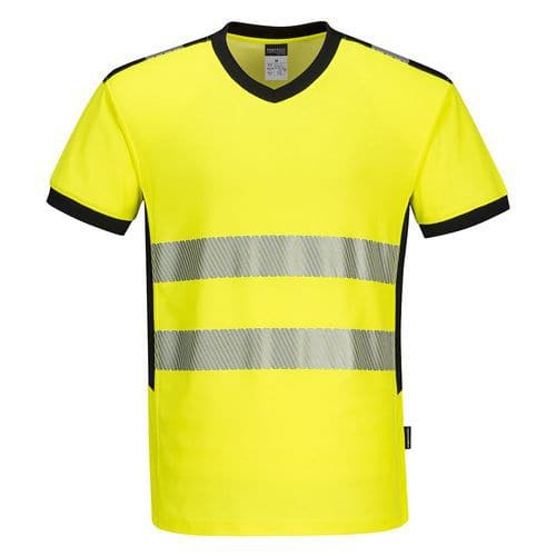 Tričko PW3 Hi-Vis s výstřihem do V, černá/žlutá, vel. 4XL