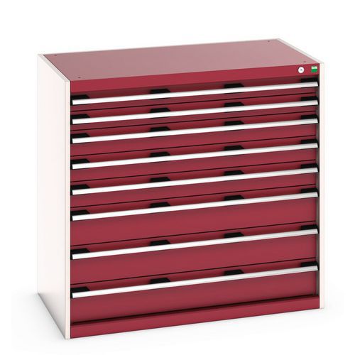 Dílenská zásuvková skříň Bott Cubio 200, 100 x 105 x 65 cm, 8 zásuvek, šedá-červená