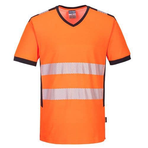 Tričko PW3 Hi-Vis s výstřihem do V, černá/oranžová, vel. 4XL
