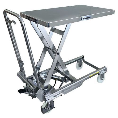 Pojízdný nerezový zvedací stůl, nosnost 150 kg
