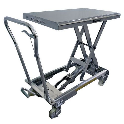 Pojízdný nerezový zvedací stůl, nosnost 250 kg