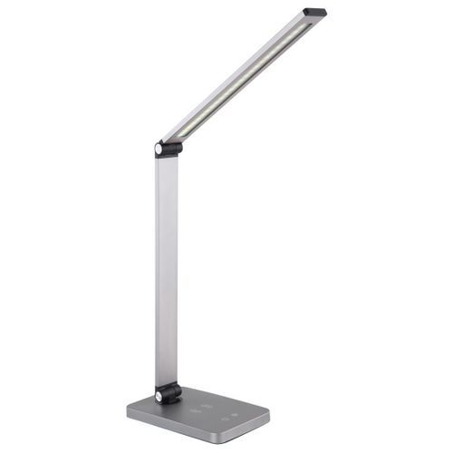 LED stolní lampa Platinet 10W, bezdrátové nabíjení, USB port, stříbrná