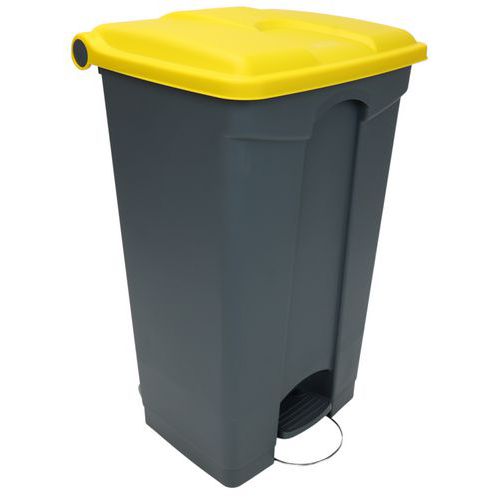 Odpadkový nášlapný koš Manutan Expert, 90 l, žlutá/šedá