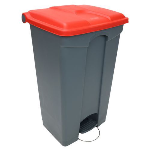 Odpadkový nášlapný koš Manutan Expert, 90 l, červená/šedá