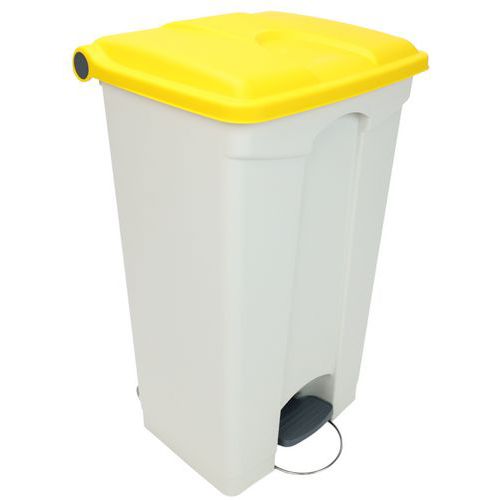 Odpadkový nášlapný koš Manutan Expert, 90 l, žlutá/bílá