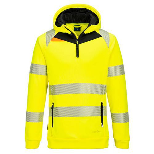 DX4 Hi-Vis 1/4 mikina s kapucí na zip, černá/žlutá, vel.4XL