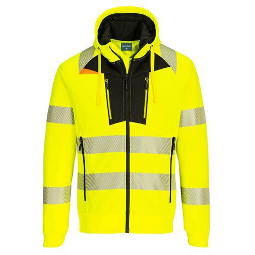 DX4 mikina na zip s kapucí s vysokou viditelností, černá/žlutá, vel.4XL