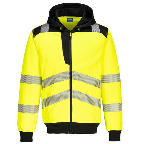 PW3 Hi-Vis mikina s kapucí na zip, černá/žlutá, vel.4XL