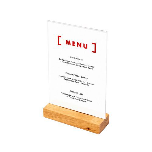 Dřevěný stojánek na menu typu T Portrét, A5