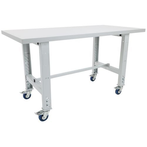 Pojízdný výškově nastavitelný dílenský stůl, do 300 kg, laminát, 152 x 75 x 85,5 - 115,5 cm - Manutan Expert
