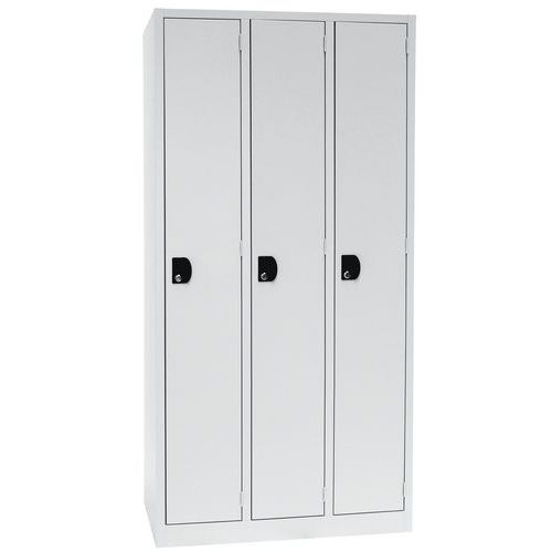 Svařovaná šatní skříň Manutan Expert Alec, 3 oddíly, cylindrický zámek, šedá/šedá