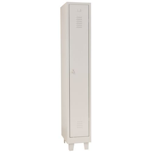 Svařovaná šatní skříň Manutan Expert DURO PROFI na nohách, 1 oddíl, šedá/šedá, otočný uzávěr