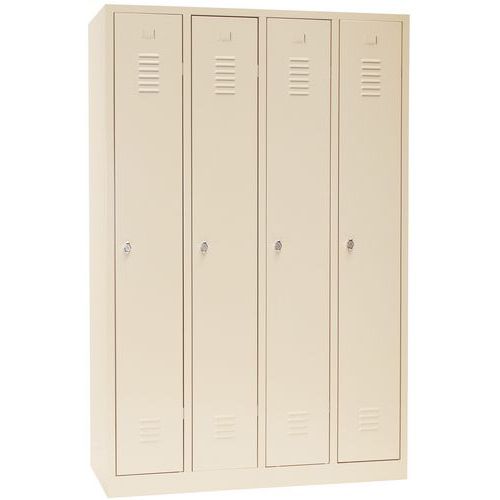 Svařovaná šatní skříň, 4 oddíly, béžová/béžová, otočný uzávěr - Manutan Expert DURO PROFI