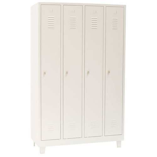 Svařovaná šatní skříň Manutan Expert DURO PROFI na nohách, 4 oddíly, šedá/šedá, otočný uzávěr