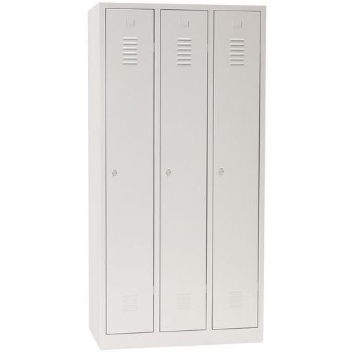 Svařovaná šatní skříň Manutan Expert DURO PROFI, 3 oddíly, šedá/šedá, otočný uzávěr