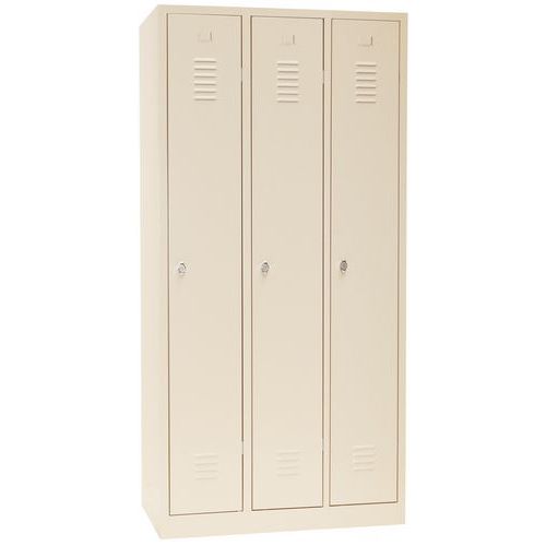 Svařovaná šatní skříň Manutan Expert DURO PROFI, 3 oddíly, béžová/béžová, otočný uzávěr