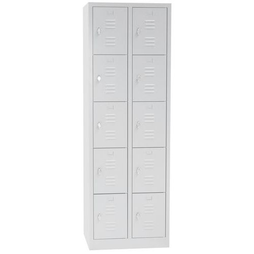 Svařovaná šatní skříň Manutan Expert Lucky, 10 boxů, bez zámku, šedá/šedá