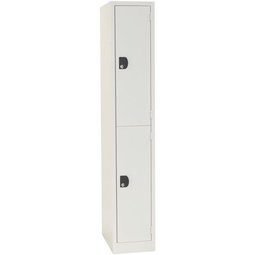 Svařovaná šatní skříň Manutan Expert Jean, 2 oddíly, cylindrický zámek, šedá/šedá