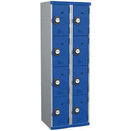 Svařovaná šatní skříň Acial, 2 sloupce, 8 boxů, 300 mm, kódový zámek, šedá/modrá