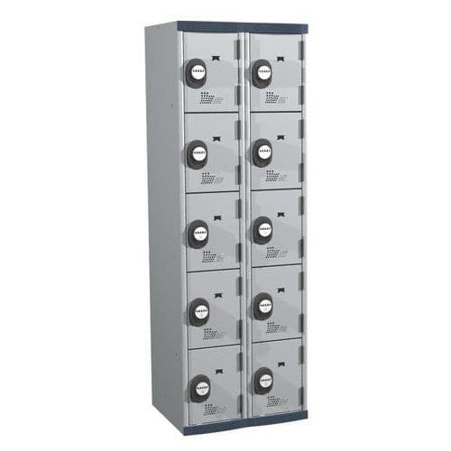Svařovaná šatní skříň Acial, 2 sloupce, 10 boxů, 300 mm, kódový zámek, šedá/šedá