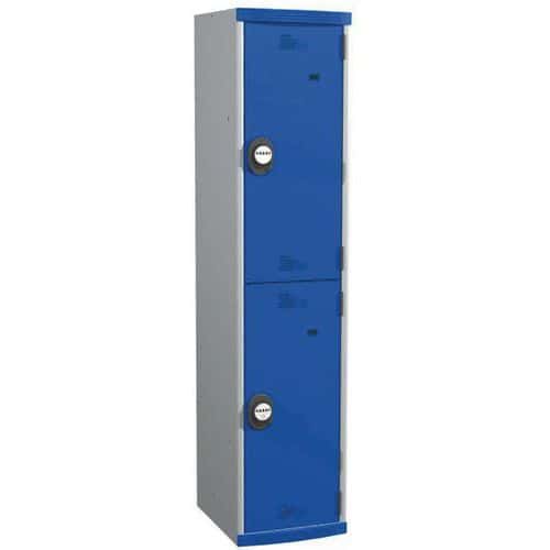 Svařovaná šatní skříň Acial, 1 sloupec, 2 boxy, 400 mm, kódový zámek, šedá/modrá