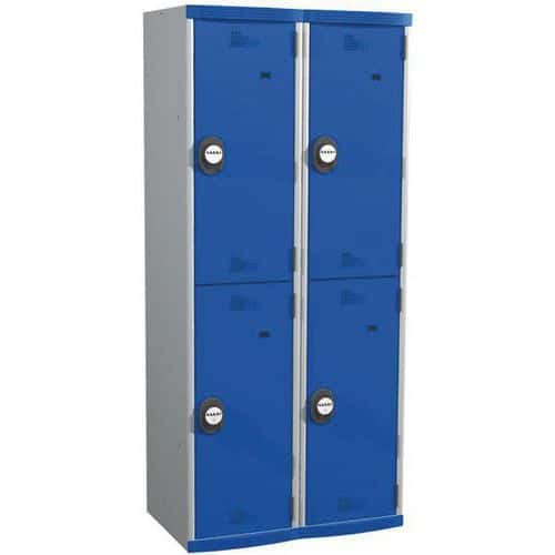 Svařovaná šatní skříň Acial, 2 sloupce, 4 boxy, 400 mm, kódový zámek, šedá/modrá