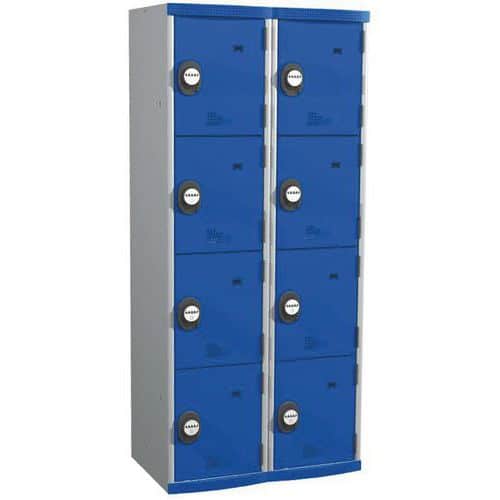 Svařovaná šatní skříň Acial, 2 sloupce, 8 boxů, 400 mm, kódový zámek, šedá/modrá