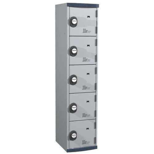 Svařovaná šatní skříň Acial, 1 sloupec, 5 boxů, 400 mm, kódový zámek, šedá/šedá