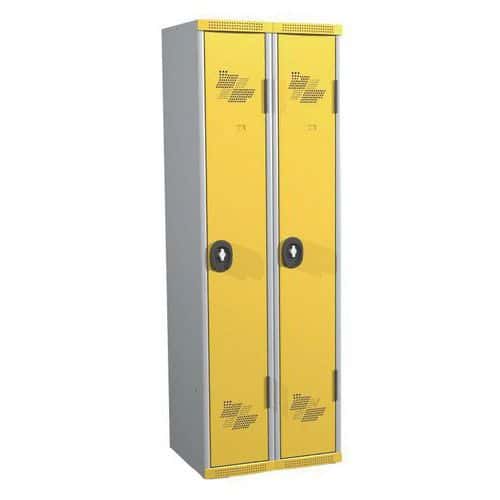 Svařovaná šatní skříň Acial, 2 oddíly, 300 mm, otočný uzávěr, šedá/žlutá