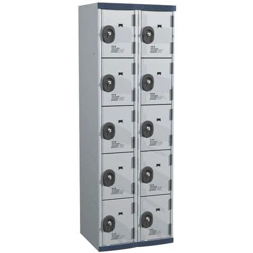 Svařovaná šatní skříň Acial, 2 sloupce, 10 boxů, 300 mm, cylindrický zámek, šedá/šedá