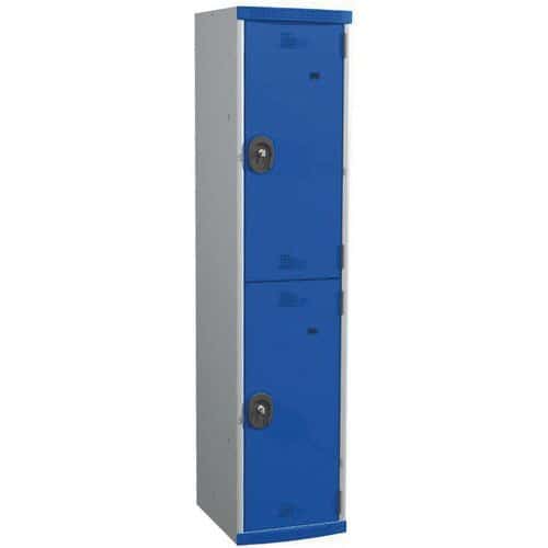 Svařovaná šatní skříň Acial, 1 sloupec, 2 boxy, 400 mm, cylindrický zámek, šedá/modrá