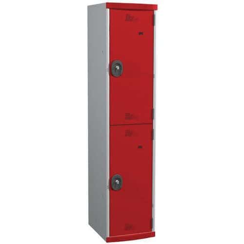 Svařovaná šatní skříň Acial, 1 sloupec, 2 boxy, 400 mm, cylindrický zámek, šedá/červená